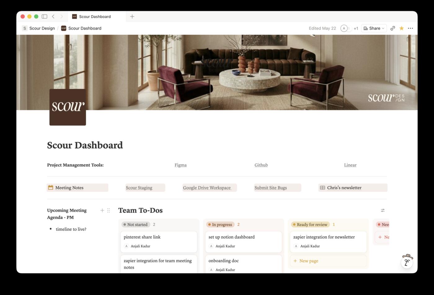 Notion project dashboard screenshot